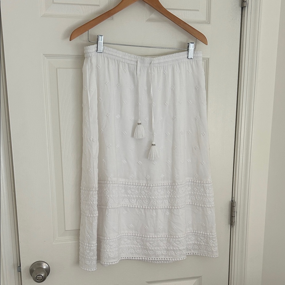 J Jill white long drawstring skirt
